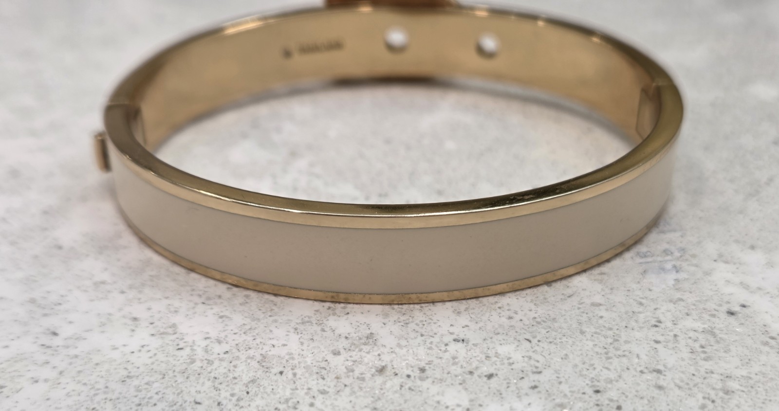 Coach Buckle Bangle Bracelet Signature C Gold Plated & Chalk Enamel Hinged