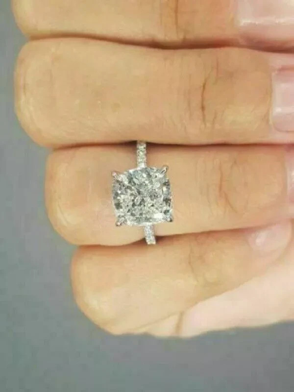 1.50 Ct Cushion Cut Lab-Created Diamond Wedding Ring 14K White Gold Over