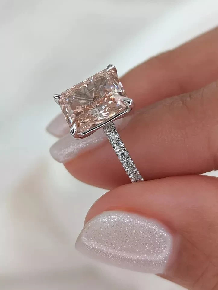 3.20 Ct Radiant Cut IGI Lab Created Diamond Ring 950 Platinum Fancy Vivid Pink