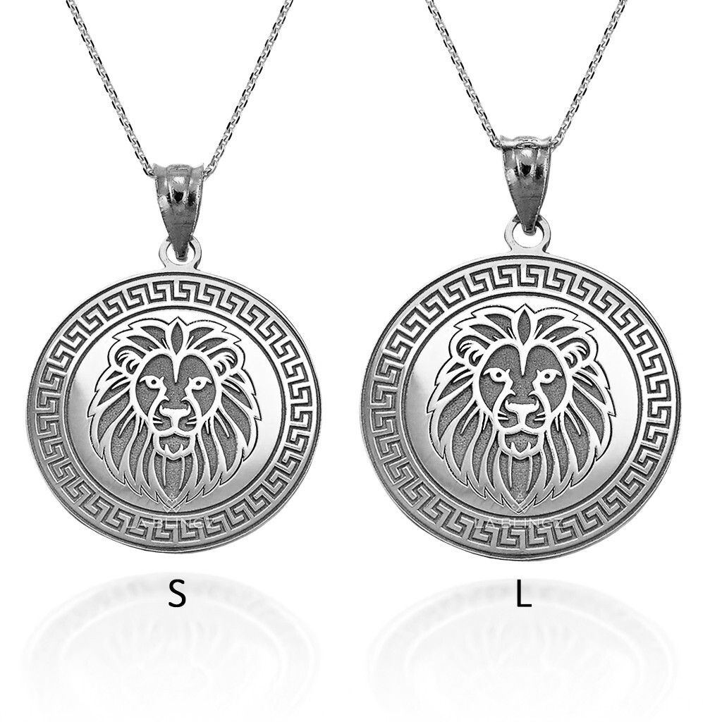 Solid Sterling Silver Lion Medallion Pendant Necklace (S/L)