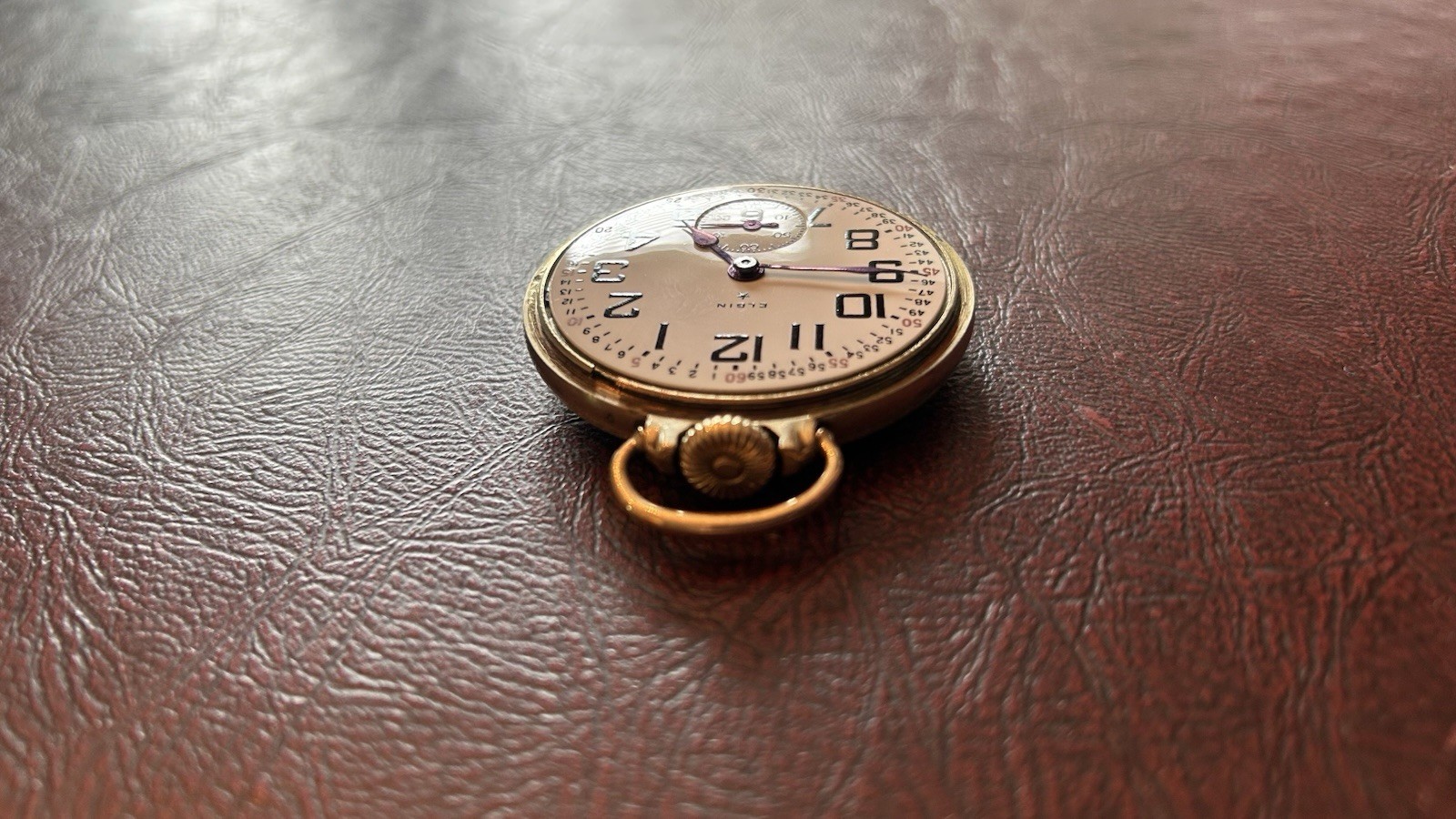 Elgin Open Face Pocket Watch Mechanical Manual Gold Case White Arabic Dial