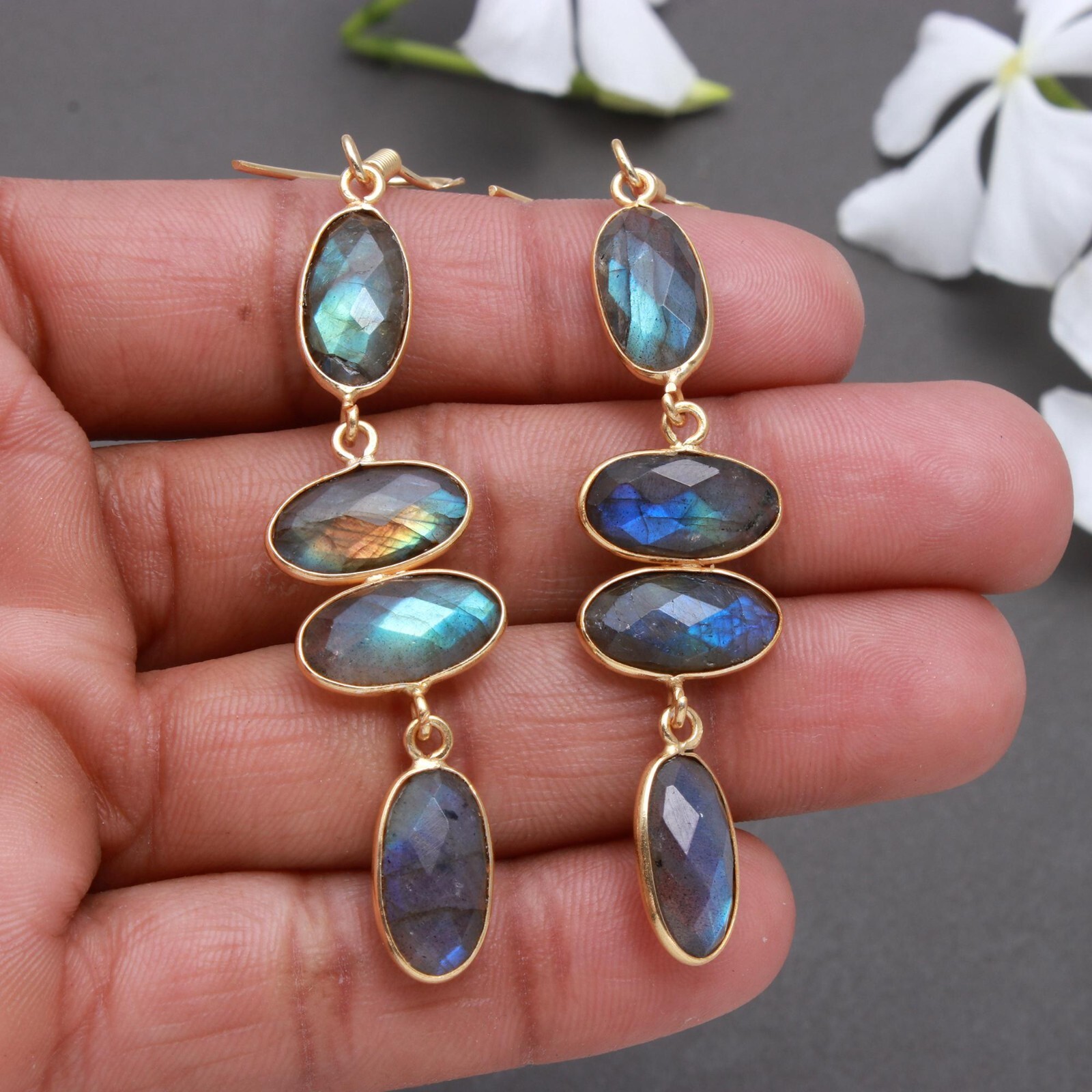 Labradorite Gemstone Dangle Earring 925 Sterling Silver Jewelry Gift For Her