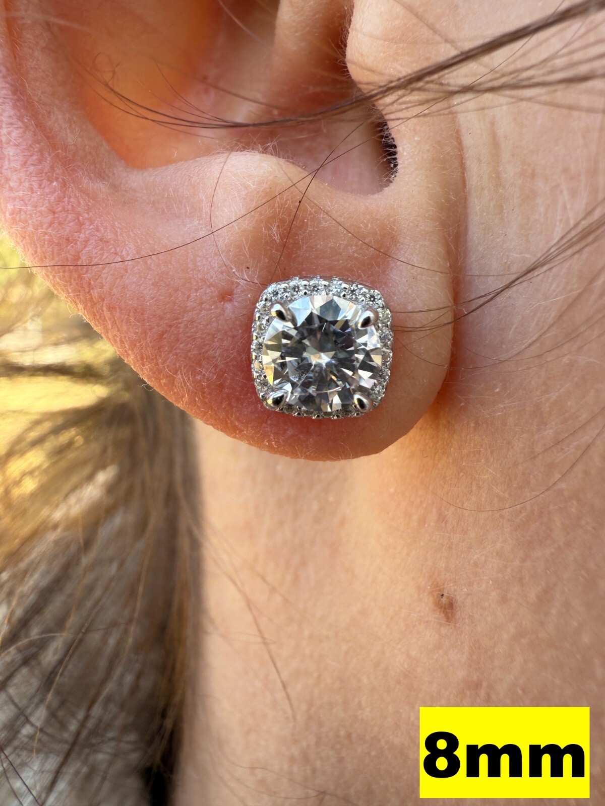 Real Moissanite Square Halo Stud Earrings 925 Silver Hip Hop Mens Ladies Iced
