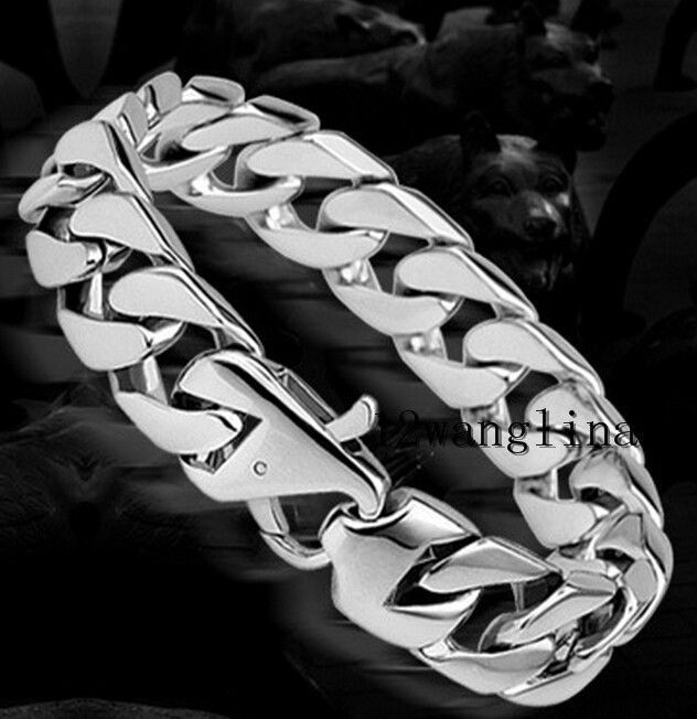 15mm Silver Tone Cuban Curb Link Men’s Chain Boys 316L Stainless Steel Bracelet