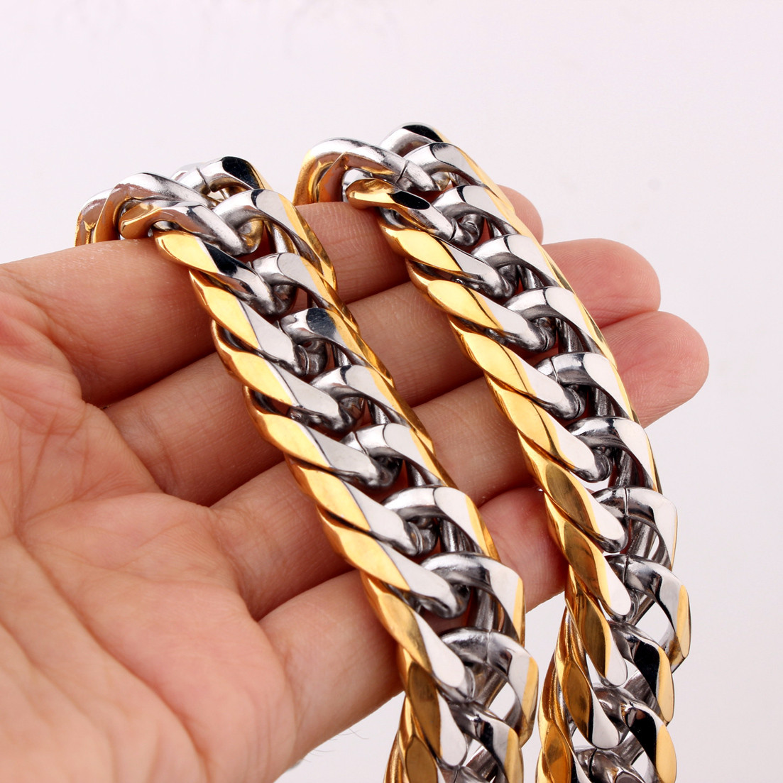 7″~40″13/16mm Charming Men’s Chain 316L Stainless Steel CURB CUBAN Link Necklace
