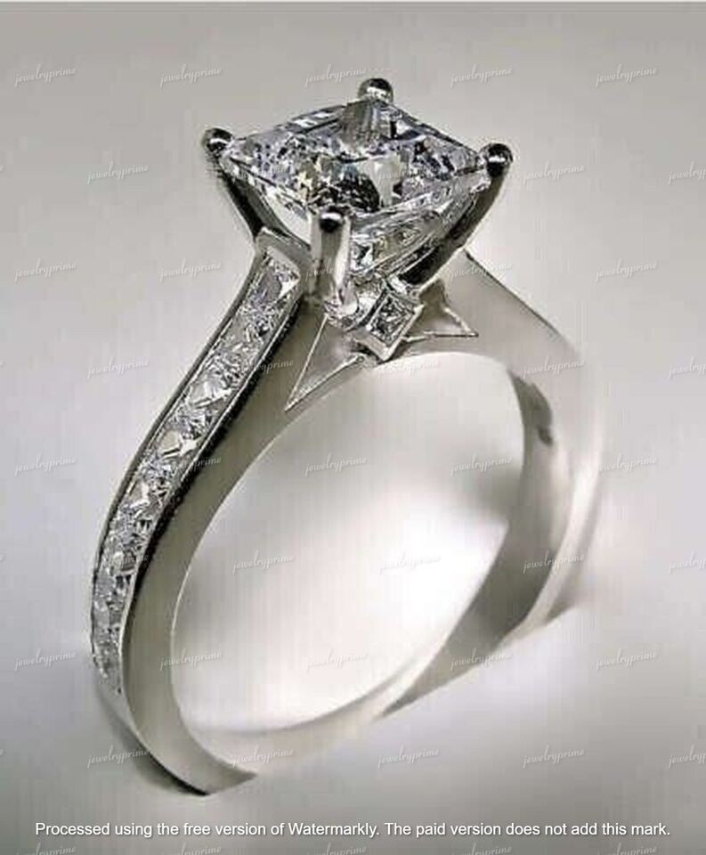 2 Ct White Princess Cut Lab Created Diamond Solitaire Engagement Ring 925 Silver