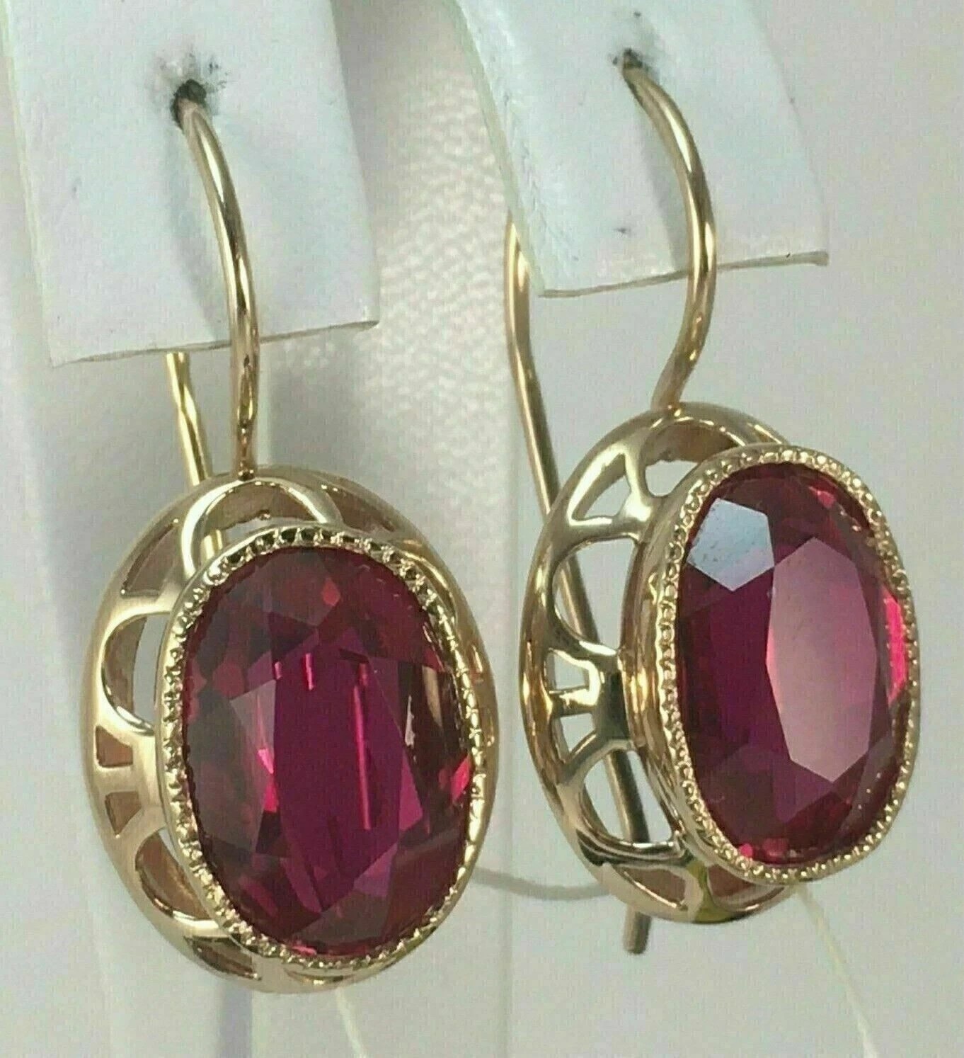 3Ct Oval Cut Lab Created Red Ruby Drop Dangle Earrings 14K Yellow Gold Plated