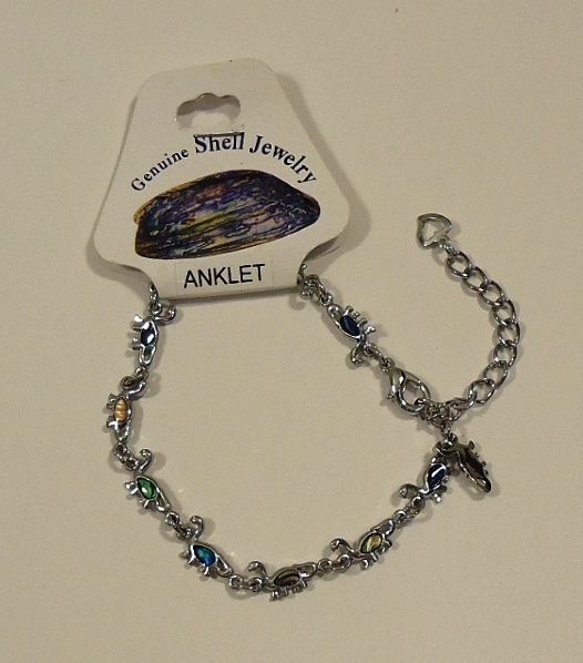 Brontosaurus Abalone Shell Inlayed Charm Anklet 7-9 in Adjuster Chain
