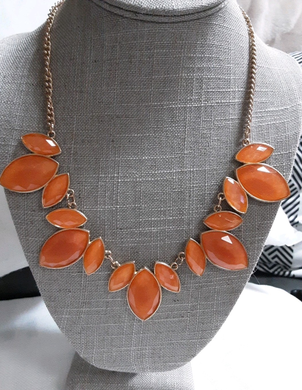 Opalescent Orange marquis necklace vintage goldtone hypo allergenic gift NWT