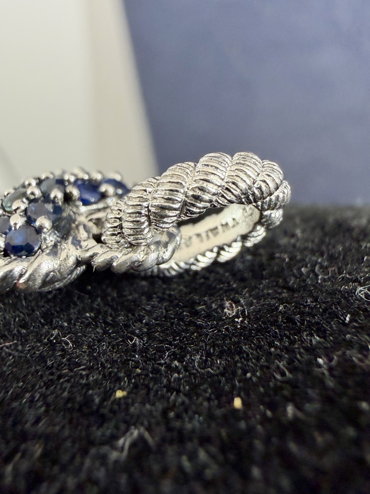 JUDITH RIPKA Sterling Silver Blue Sapphire Heart Cable Twist Oval Link Charm