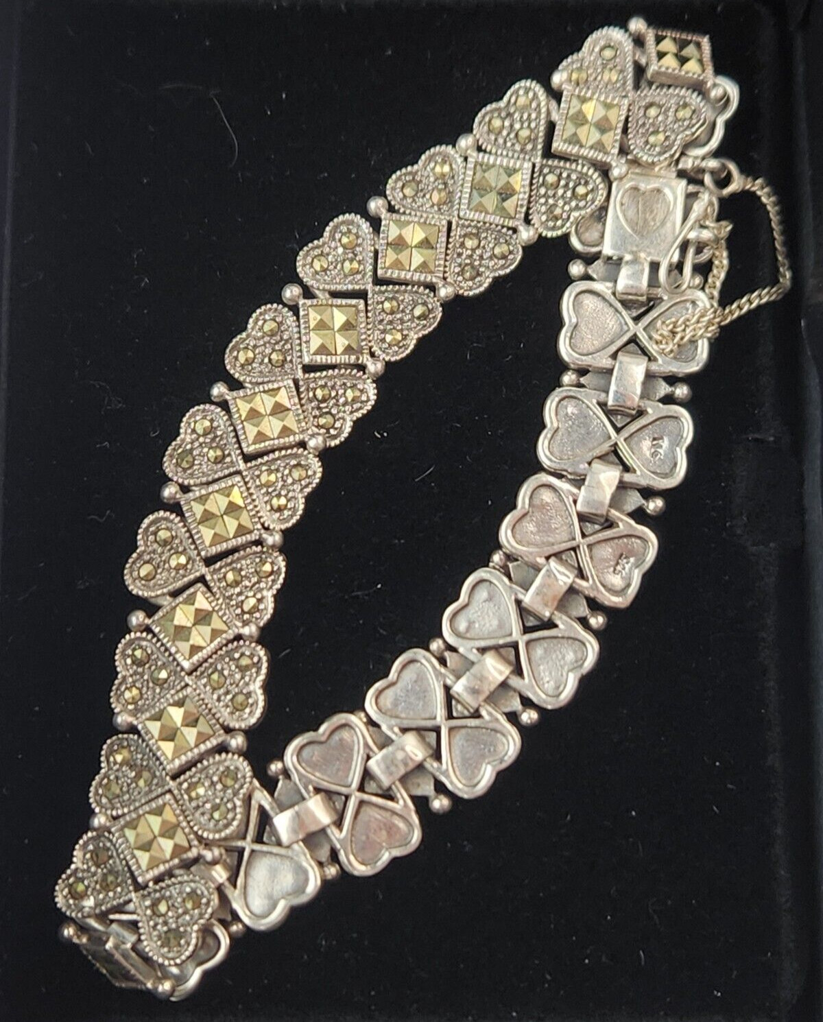 Thai Sterling Silver 925 Marcasite Heart Bracelet 7.5 In – THAI KC 925 – HSNO
