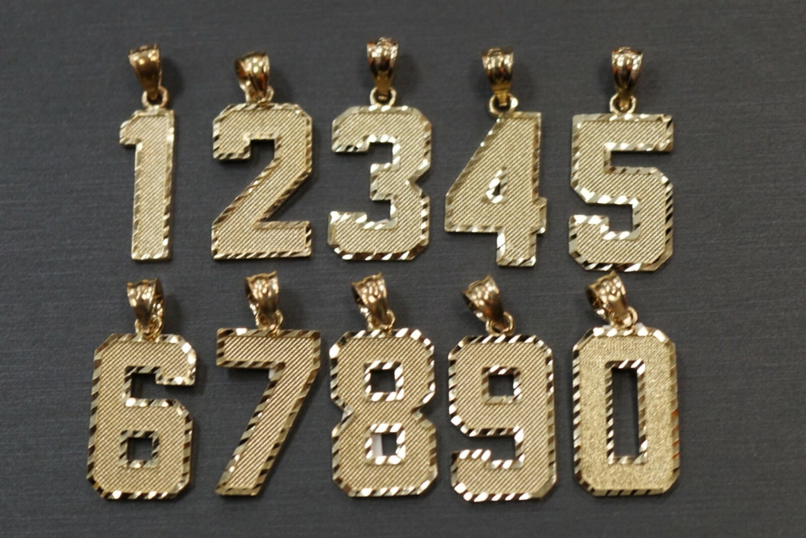 10K Solid Yellow Gold Women Men Children 1″ Diamond Cut Number Charm Pendant.