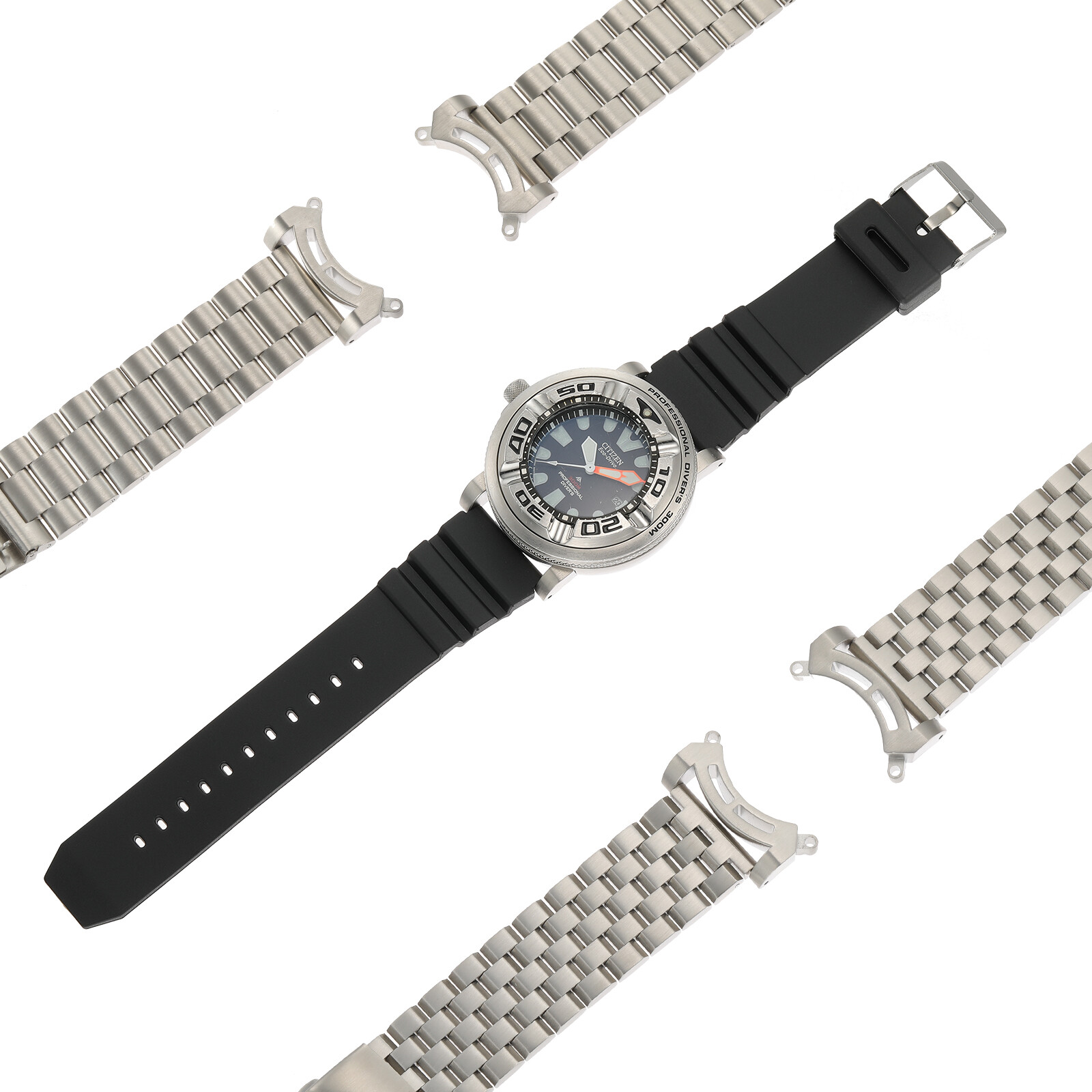 Silicone Watch Band Strap For Citizen Eco Drive Bj8050 w/Silver Metal Adapter