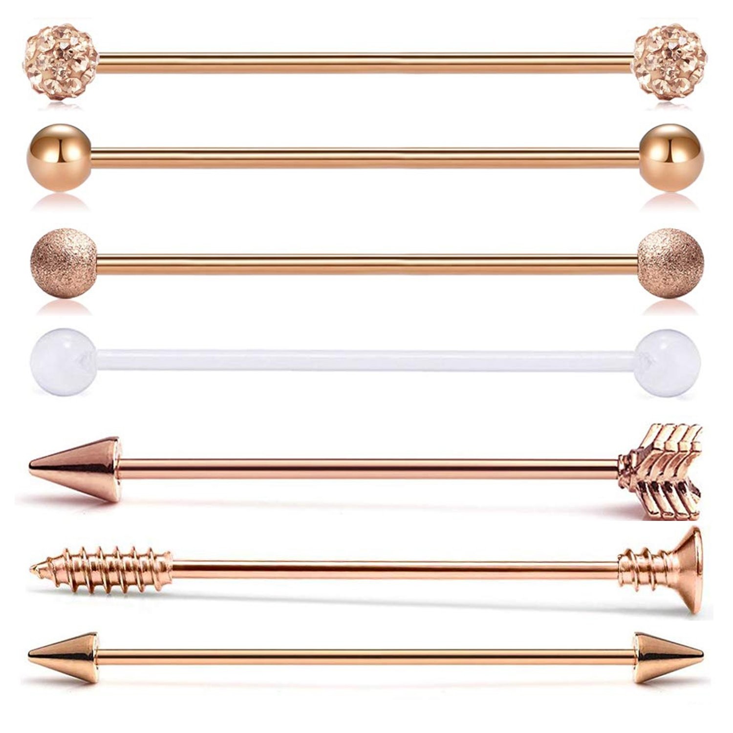 7PCS 14G 38mm Industrial Barbell Earrings Arrow Ear Cartilage Piercing Jewelry