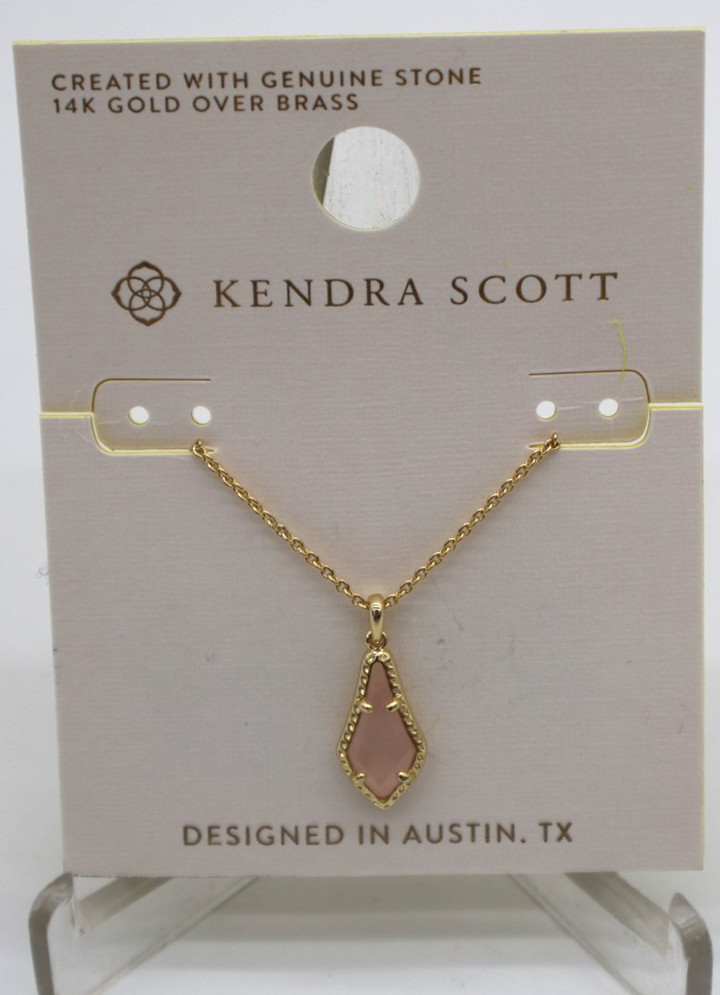 Kendra Scott Jesse Pendant Necklace 14K Gold Over Brass Rose Quartz NWT