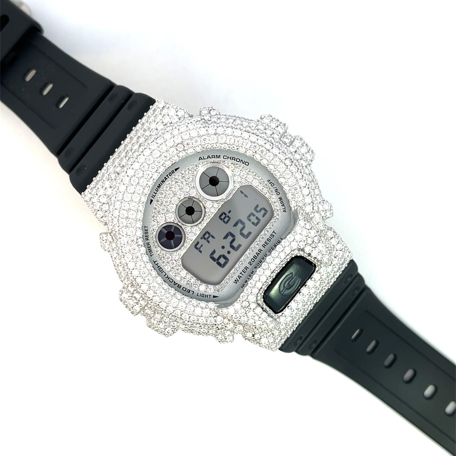 Moissanite Fully Iced Out G-SHOCK DW-6900 – D Color, Flawless Clarity