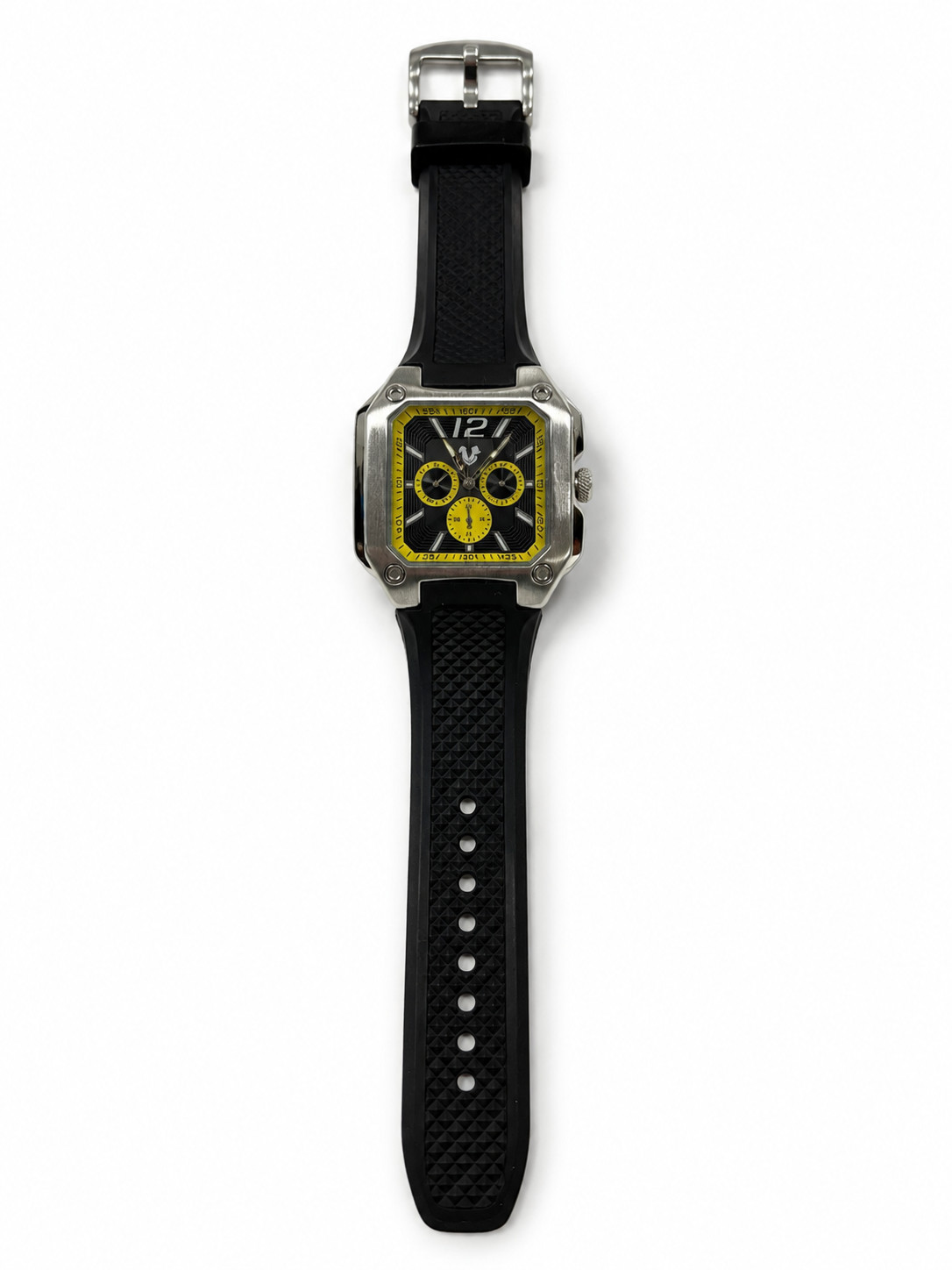 Disney Parks Men’s Quartz Watch Square Black Yellow Day Date 24Hr Rubber Strap