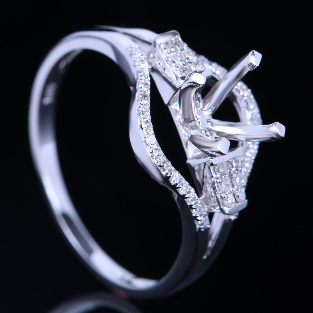 Solid 10k White Gold 5.5-6.5mm Round Diamond Semi Mount Engagement Ring Setting