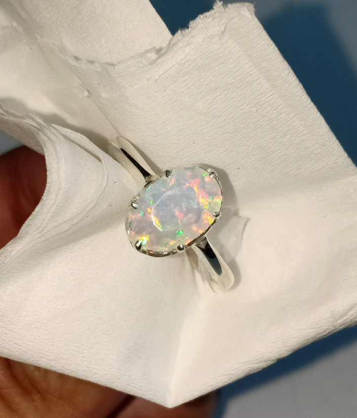Natural Fire Opal Gemstone Ring 925Solid Silver Australian Opal Gemstone Jewelry