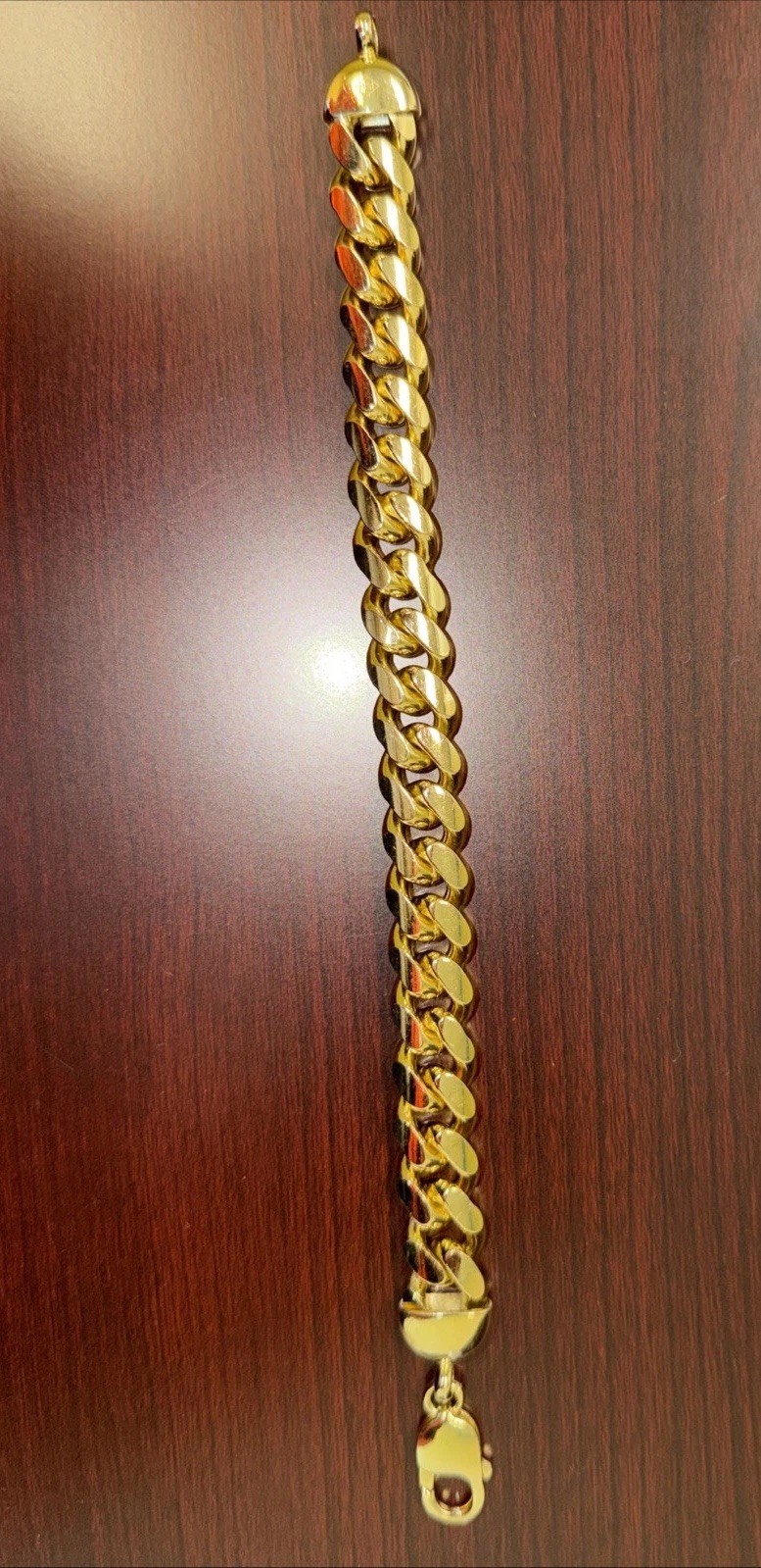 14k Gold Plated Solid 925 Polished Silver Curb Miami Cuban Bracelet 10mm 8inch