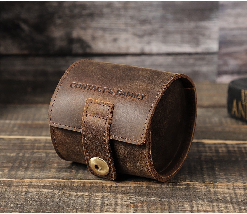 Genuine Leather Single Watch Travel Case Watch Roll Storage Pouch Gift Box Men