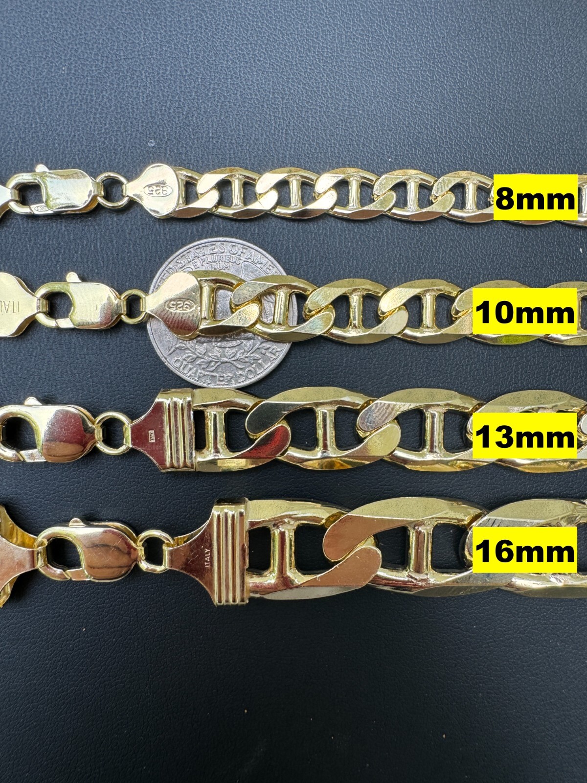 14k Gold Plated Solid 925 Sterling Silver Mariner Chain Necklace Bracelet ITALY
