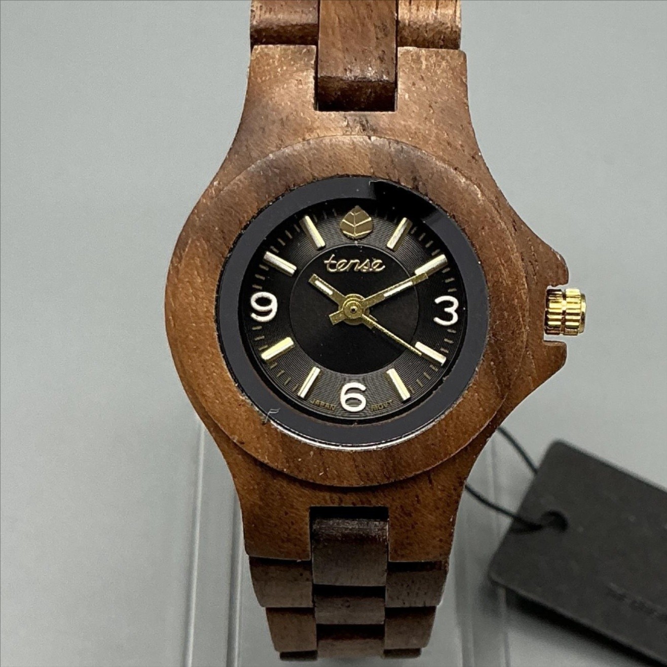 Tense Womens Watch 26mm Black Dial Brown Wood Bracelet Canada New Battery 7.5″