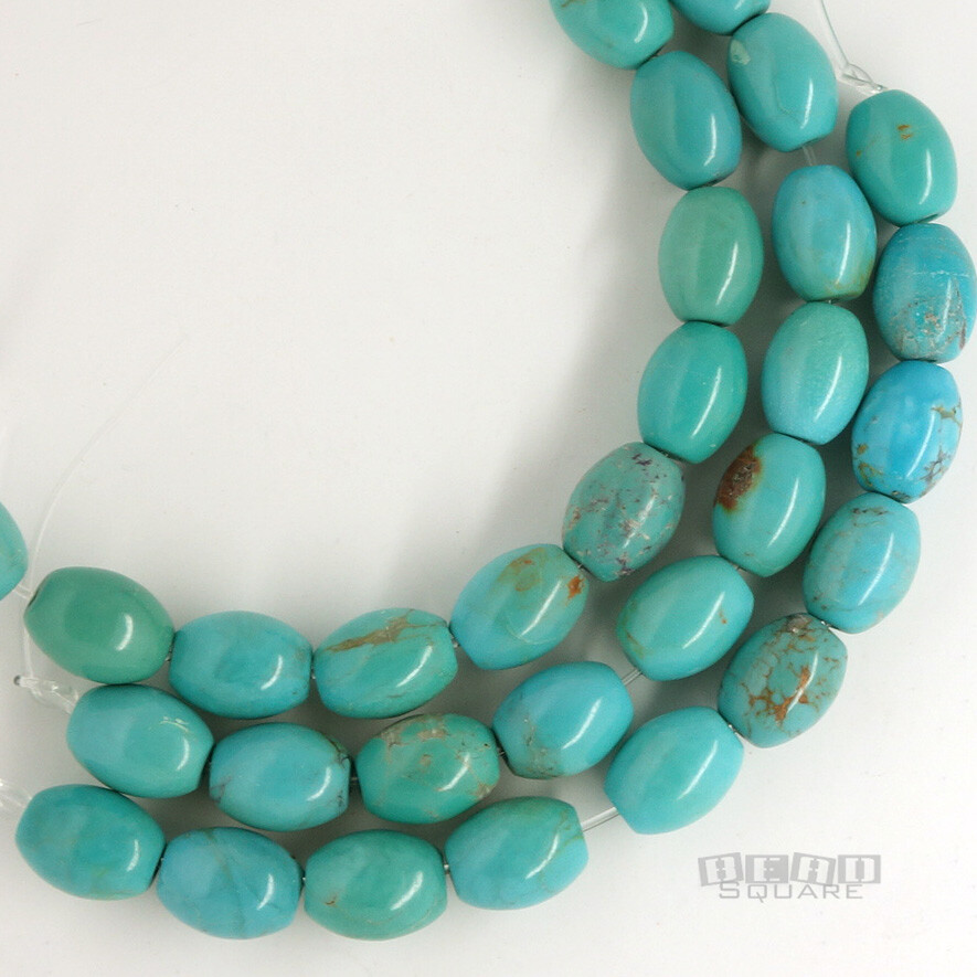 10 Genuine Chinese Turquoise Rice Oval Beads ap. 7.8mm x 10mm Blue Green #25088