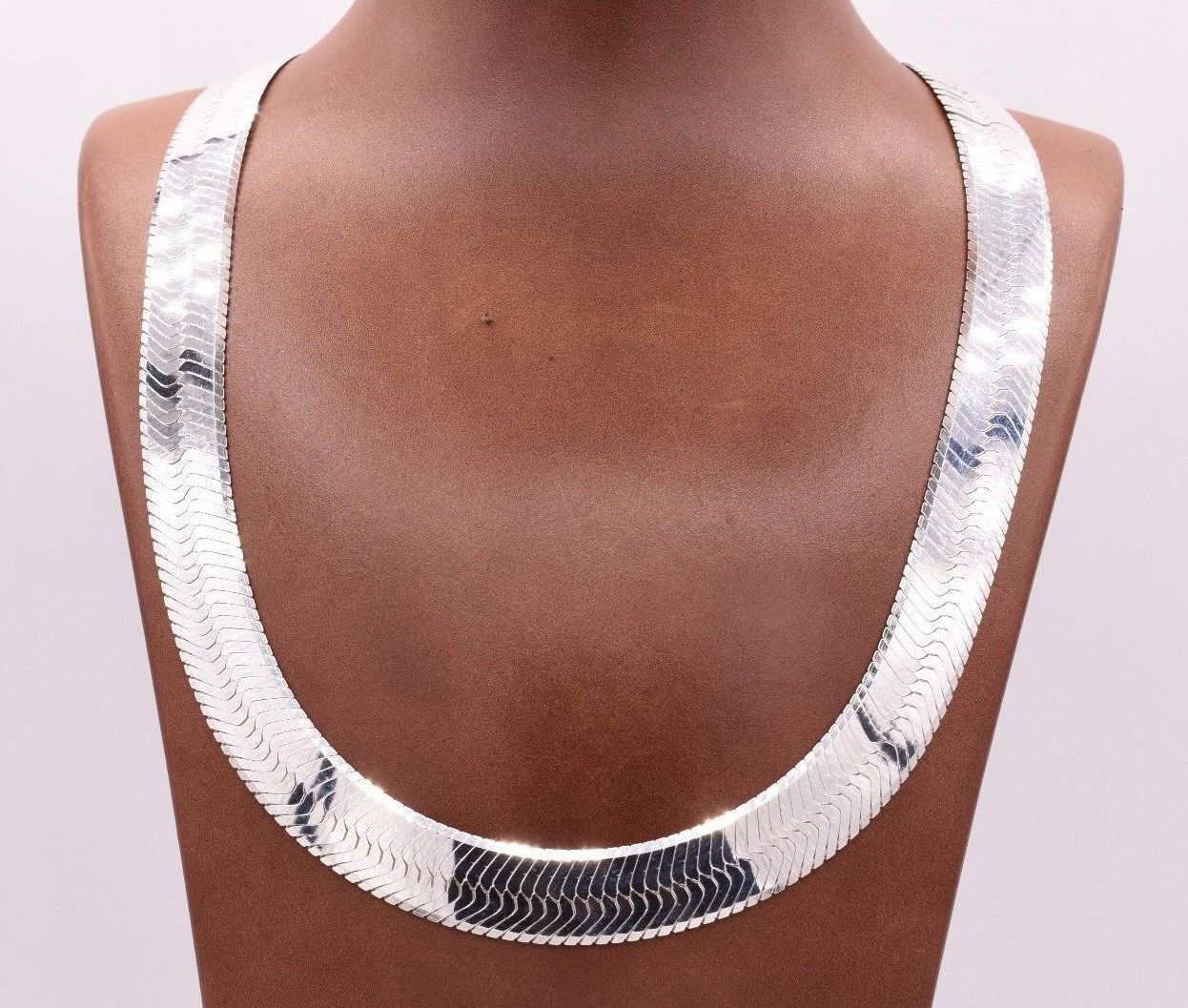 14mm Bold Herringbone Chain Necklace Real Solid Sterling Silver 925 Italy
