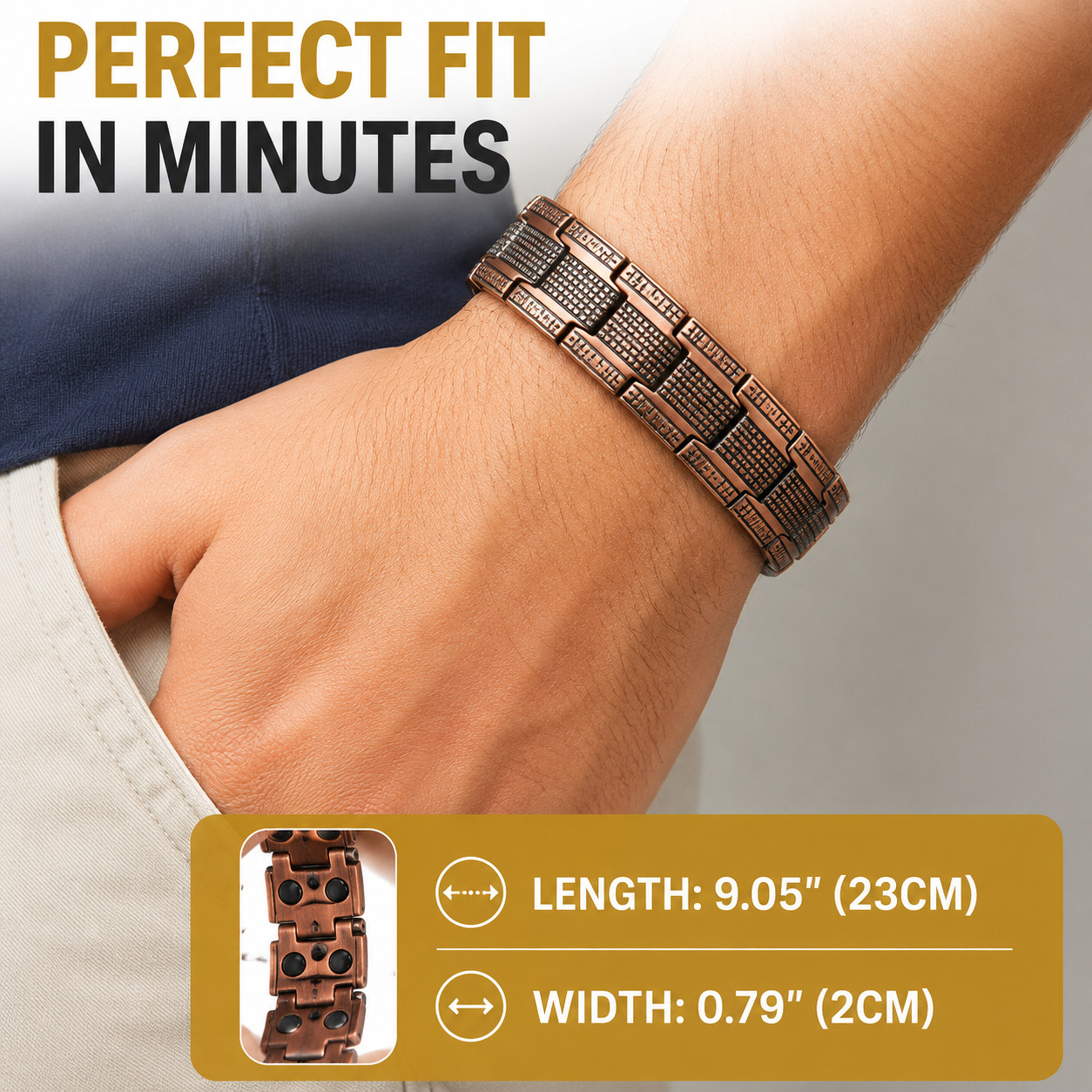 3X Ultra Strength Magnetic Copper Bracelet for Men Vintage Therapy Energy Gift