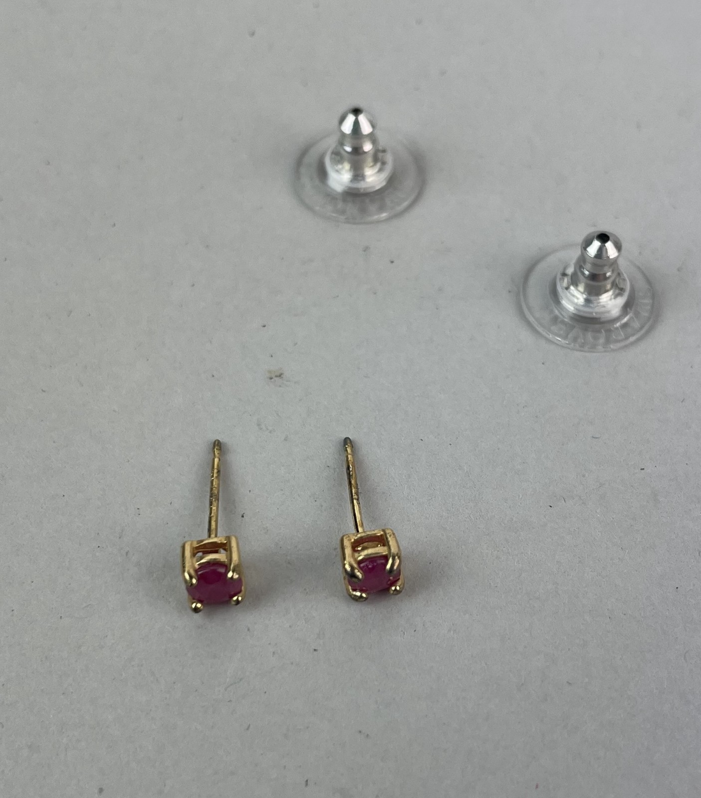 Ruby Red Stone Gold-Tone Dainty Minimalist Stud Earrings
