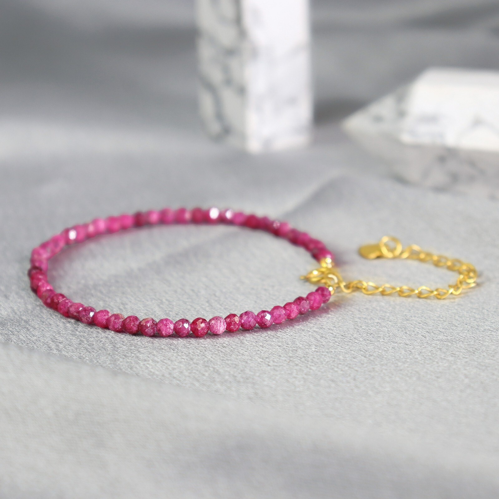 Pink Tourmaline Small Beads Minimalist Dainty Healing Protection Women Bracelet