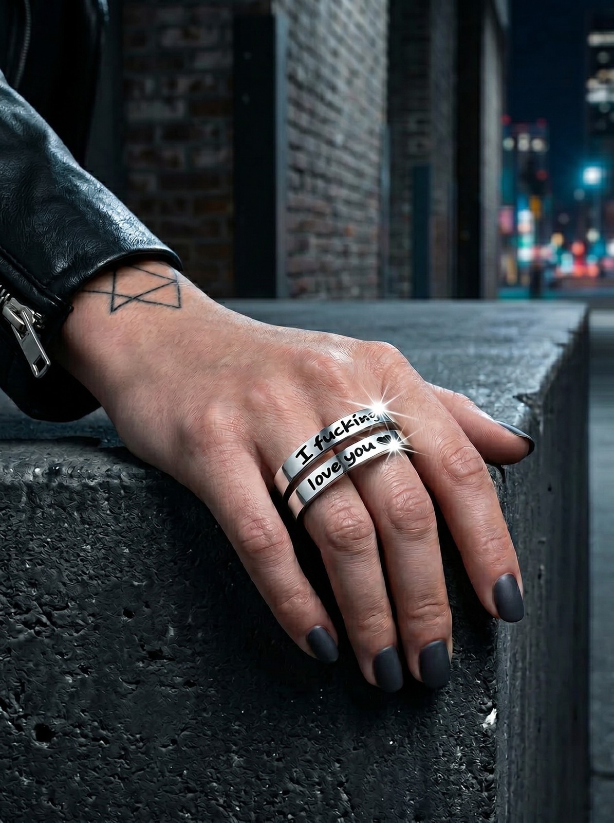 Funny Couple Love Ring, Silver Tone “I F*cking Love You” Statement Band