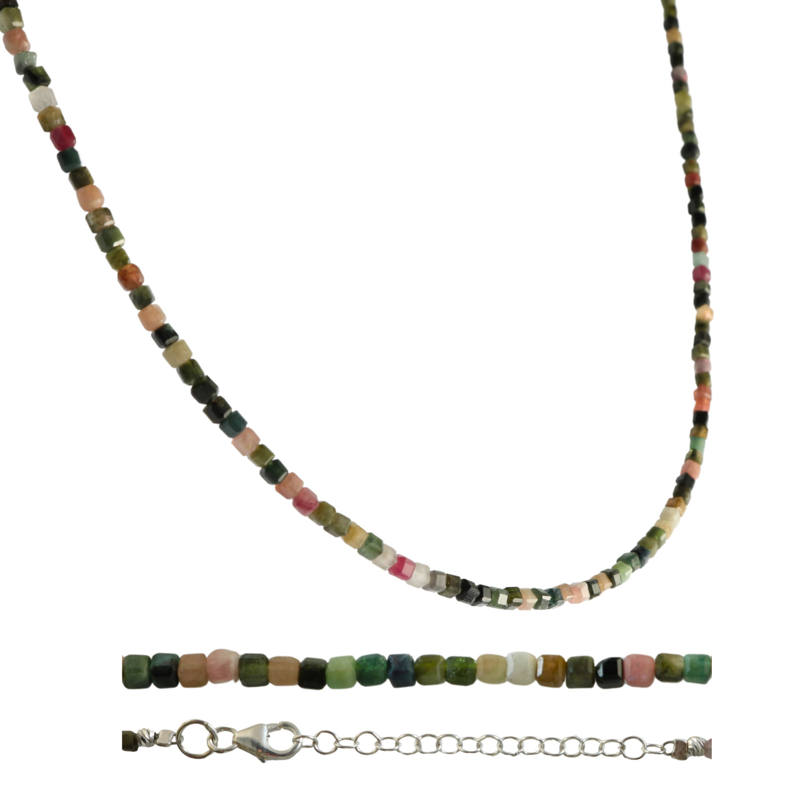 Natural Multi-Color Watermelon Tourmaline Gemstone Cube Beads Handmade Necklace