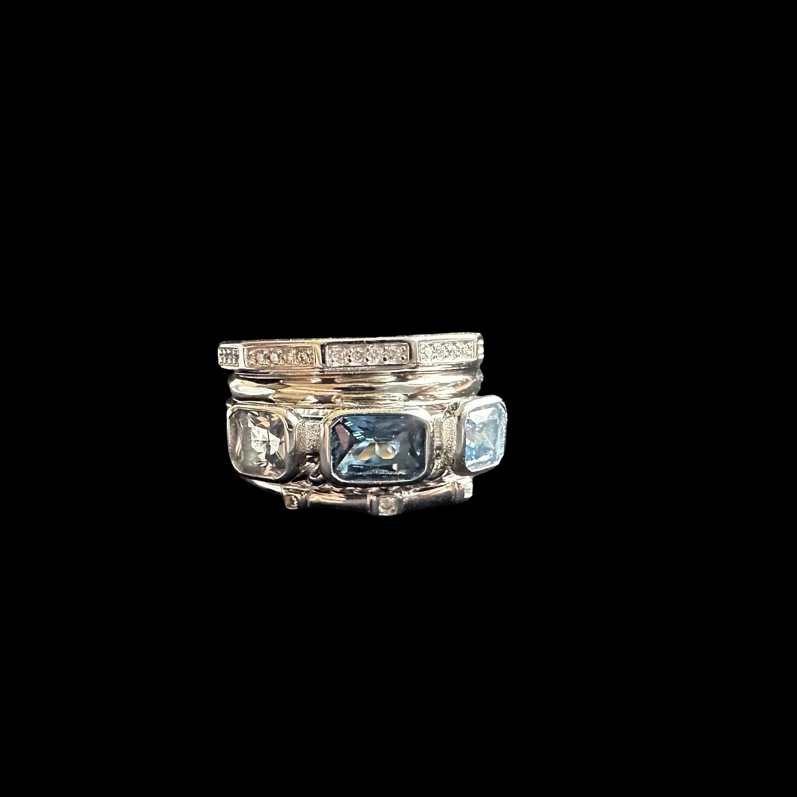 925 Sterling Silver 18K Gold Plated Blue Topaz Cable Stack Ring David Yurman