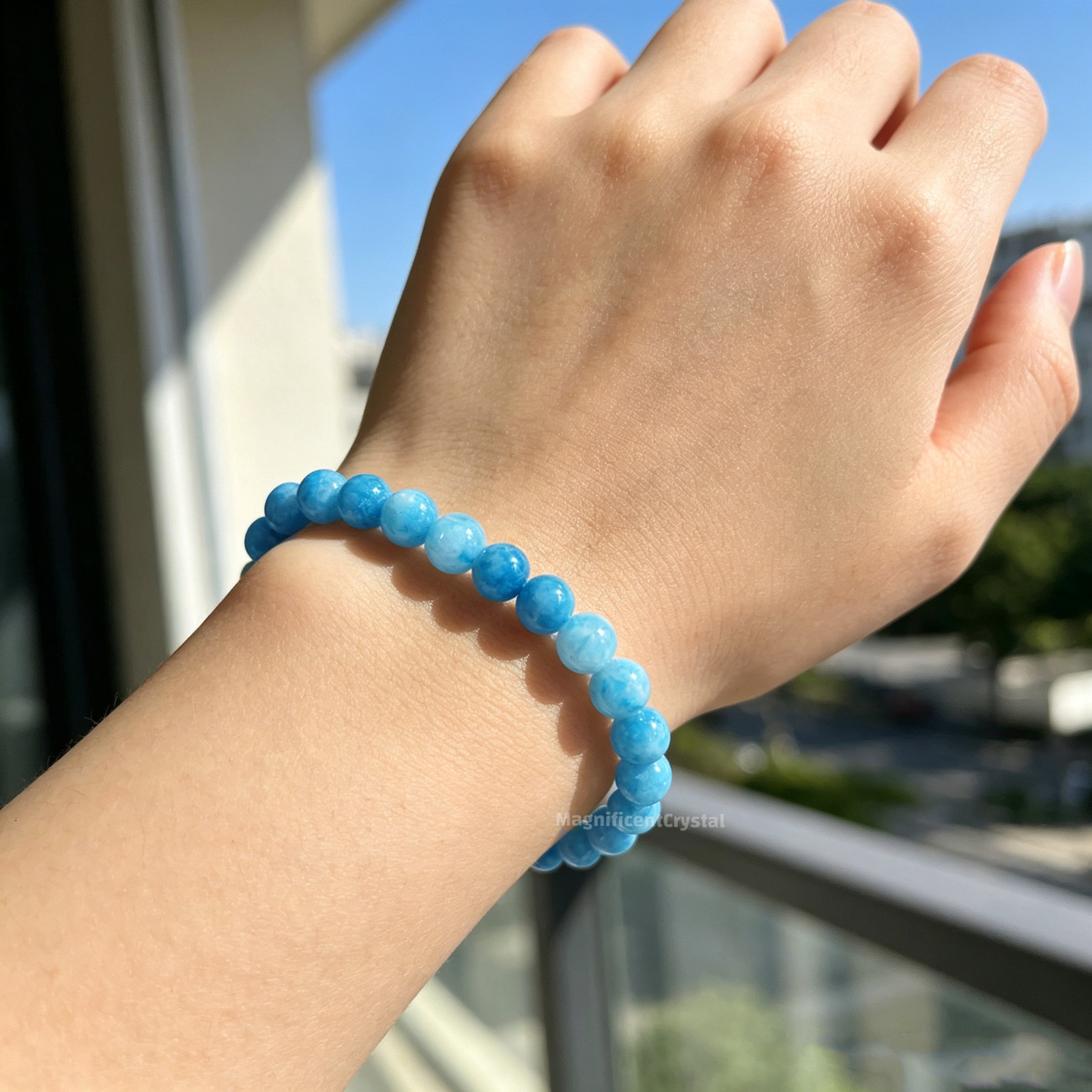 4mm Larimar Beaded Stretch Bracelet Healing Ocean Calm Crystal Women Jewelry