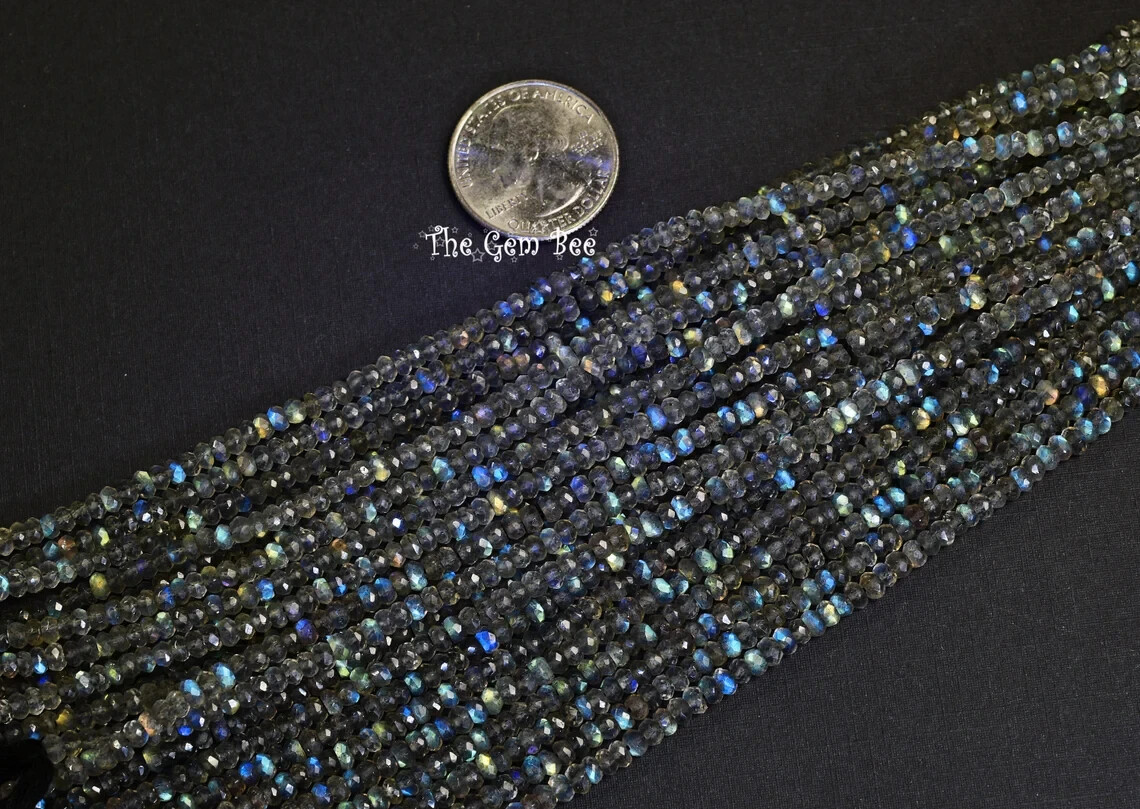 3.5mm Blue Flash Labradorite Faceted Rondelle Bead 12.5″ strand