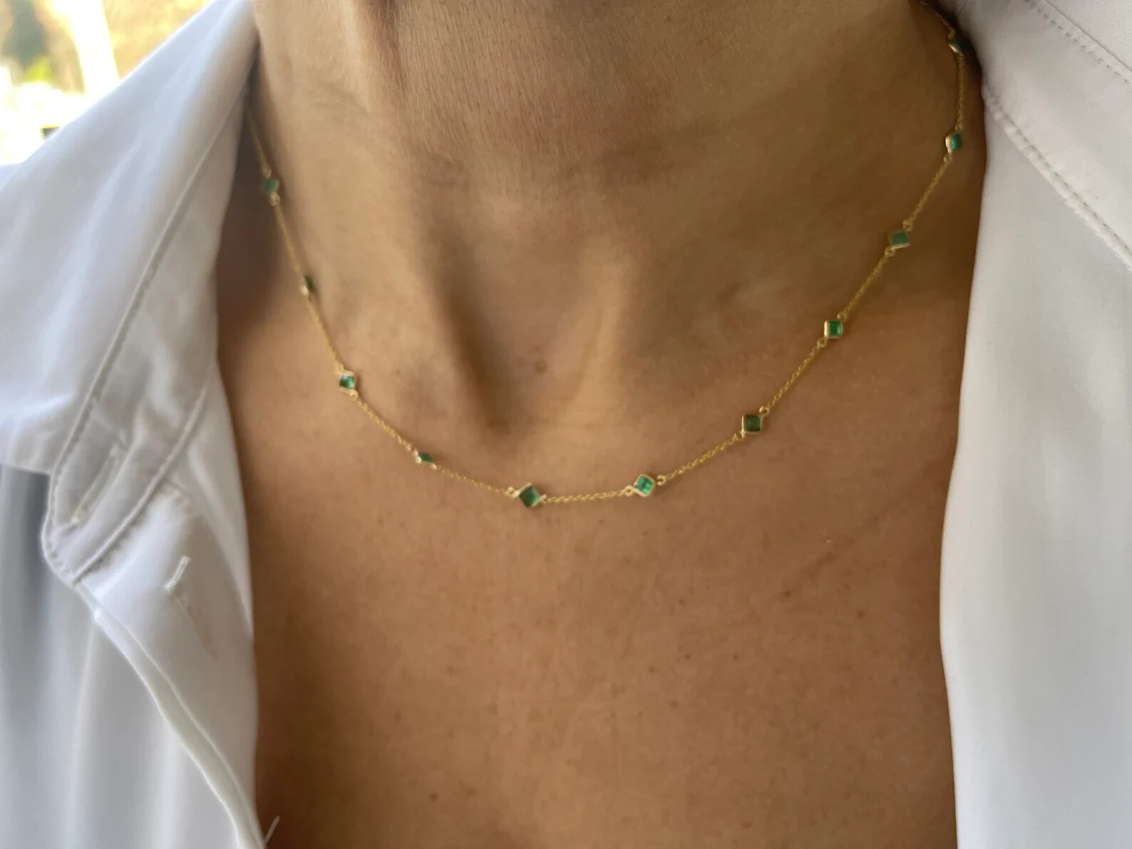 FLASH DEAL Princess Cut Natural Emerald Women’s Wedding Necklace 14K Yellow Gold