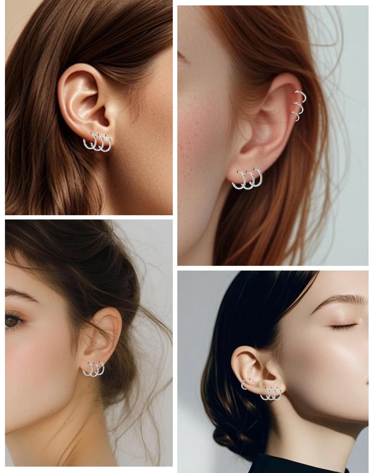 5 Pairs Small Huggie Hoop Earrings for Women, Stainless Steel Silver