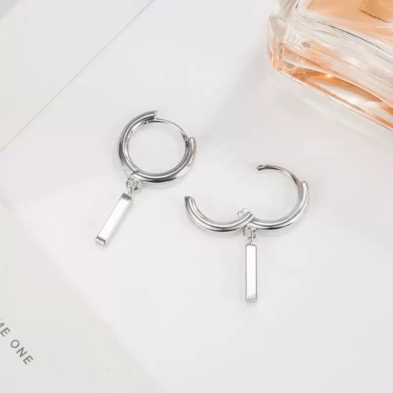 925 Silver Dangle Bar Huggie Hoop Earrings Dainty 11mm Small Drop Earrings 052