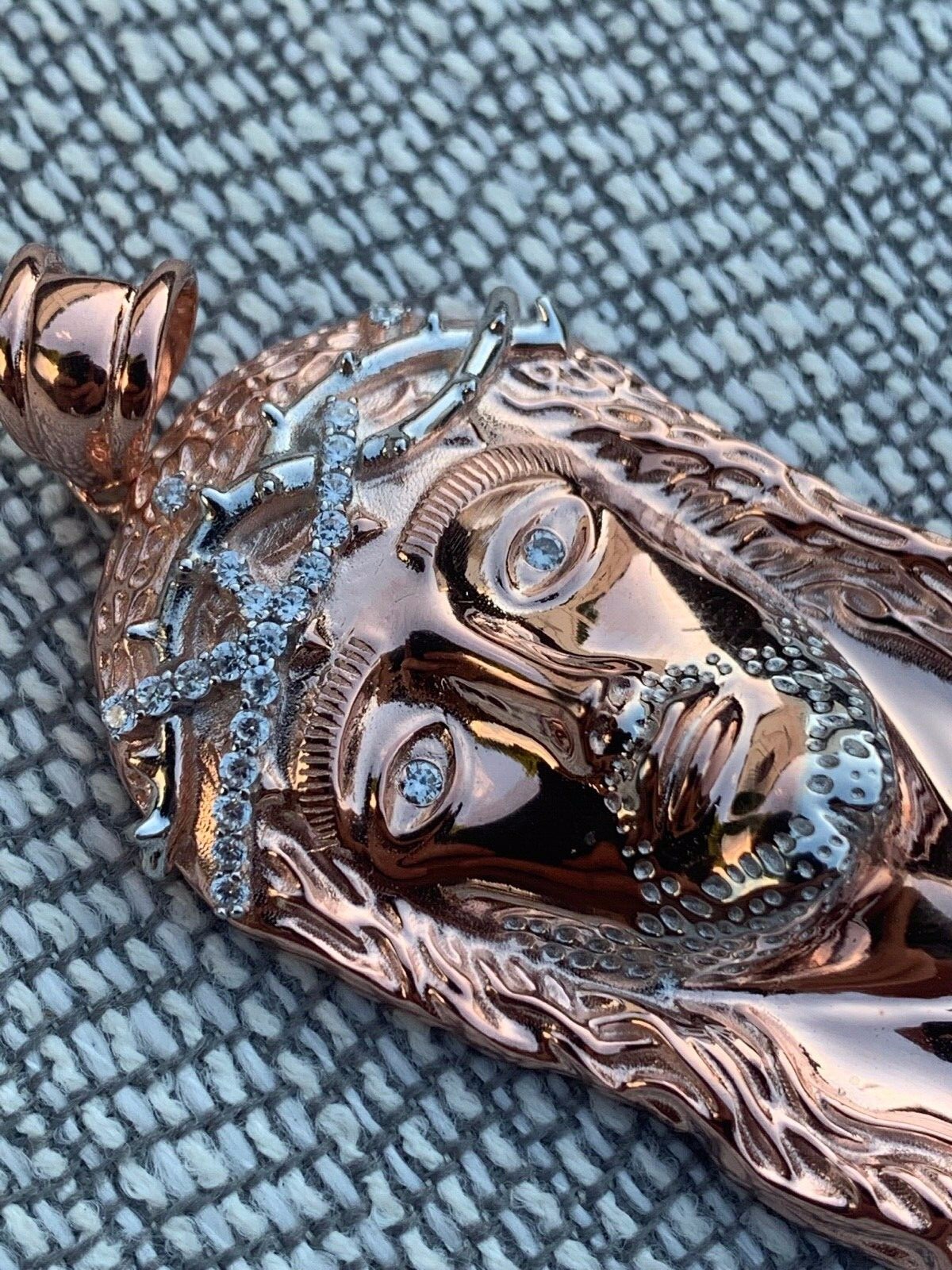 Solid 925 Silver 14k Rose Gold Plated Jesus Piece ITALY Necklace Real CZ Hip Hop