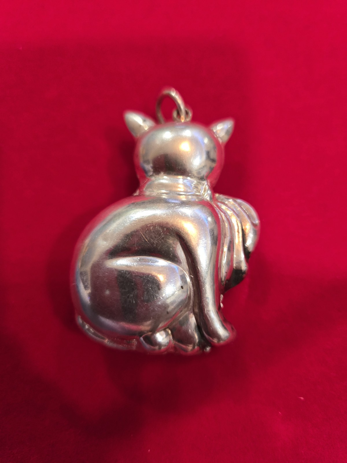 Vintage Sterling Silver Puffy Cat Pendant Unique Design Signed 925