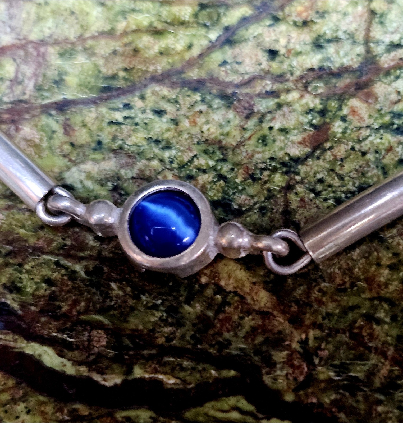 925 Sterling Blue Cat’s Eye Link Bracelet 7.7 Gram