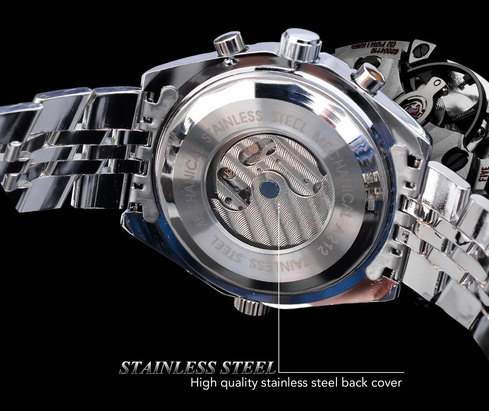 Jaragar Blue Glass Design Black Silver Automatic Watch Stainless Steel Date…