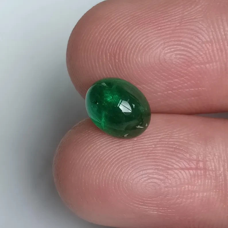 9X7MM Vivid Green Emerald Cabochon Polished Natural Zambian Gemstone 2.40 Ct