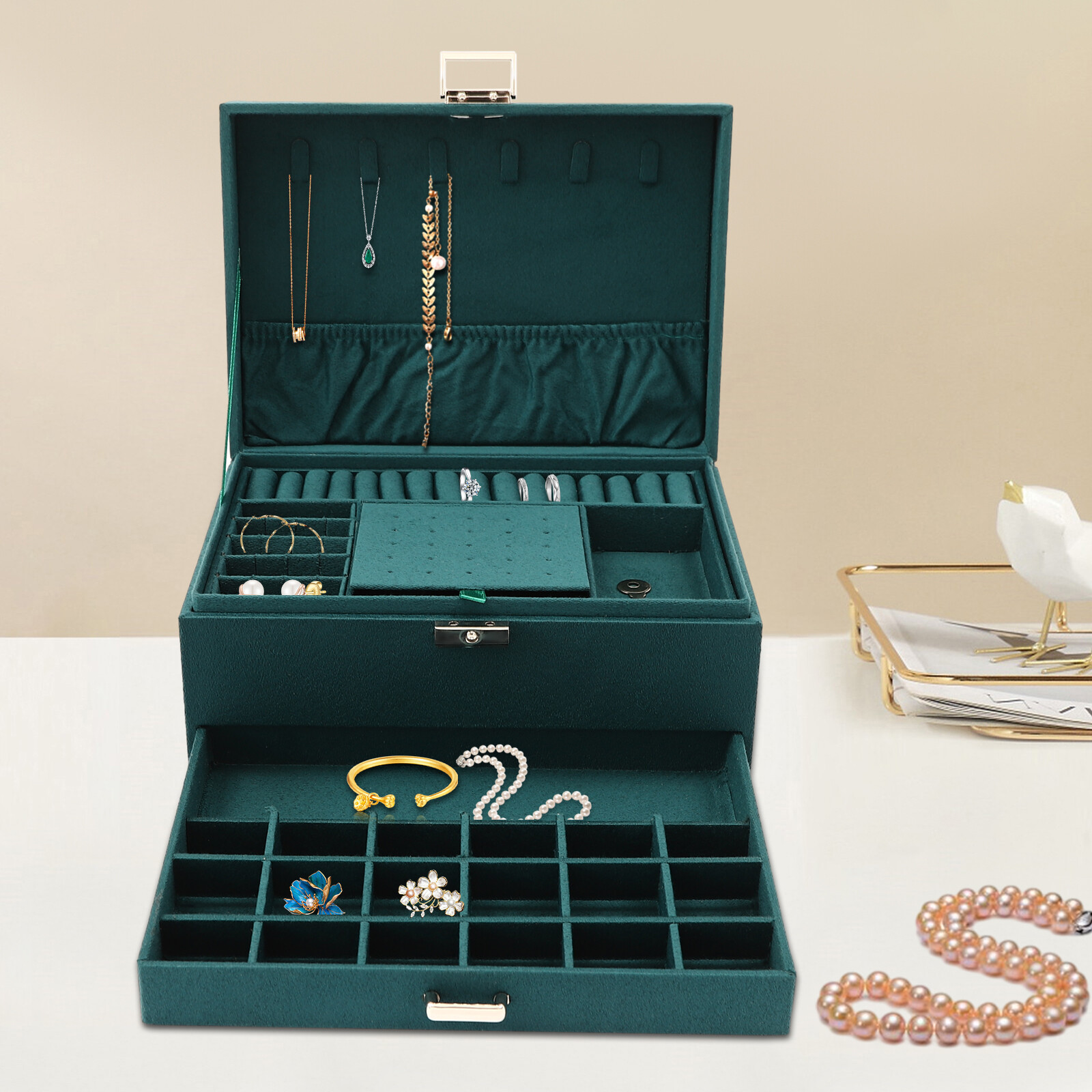 Jewelry Box Organizer Large Capacity Ring Earring Necklace Storage 3 Layers US