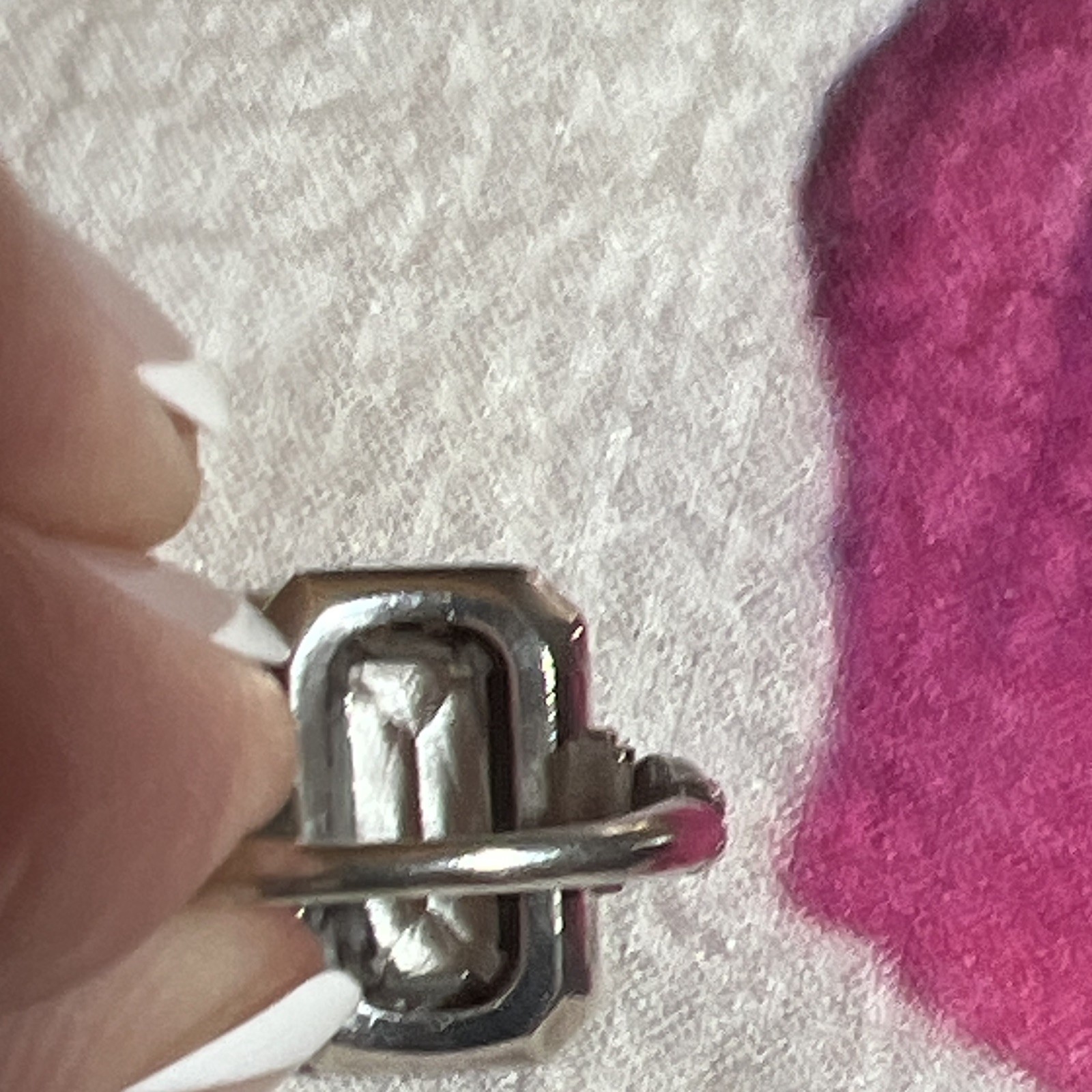 Antique Sterling Ring Clear Rectangle Stone Prong Set Size 5
