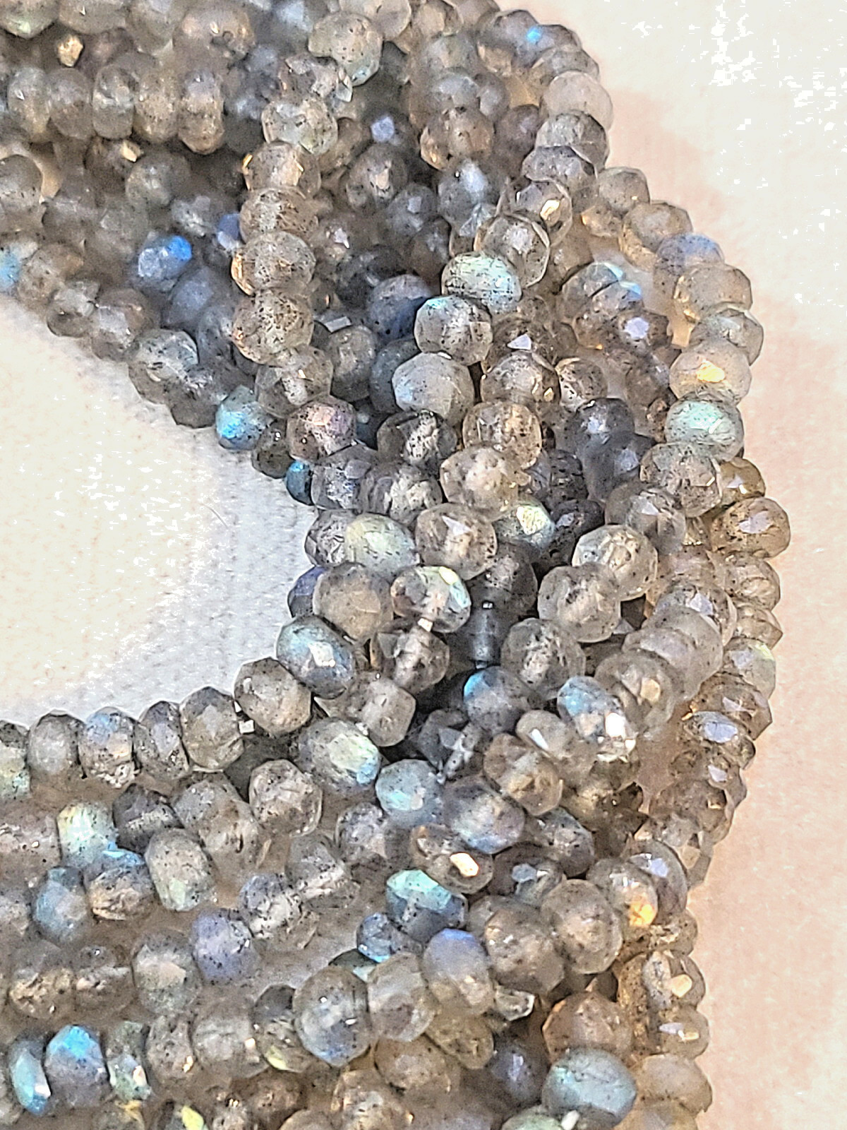 10 Strands Lt. Gray Labradorite Faceted Rondelle Beads 3.7mm-4.2mm 13.5″ Strands