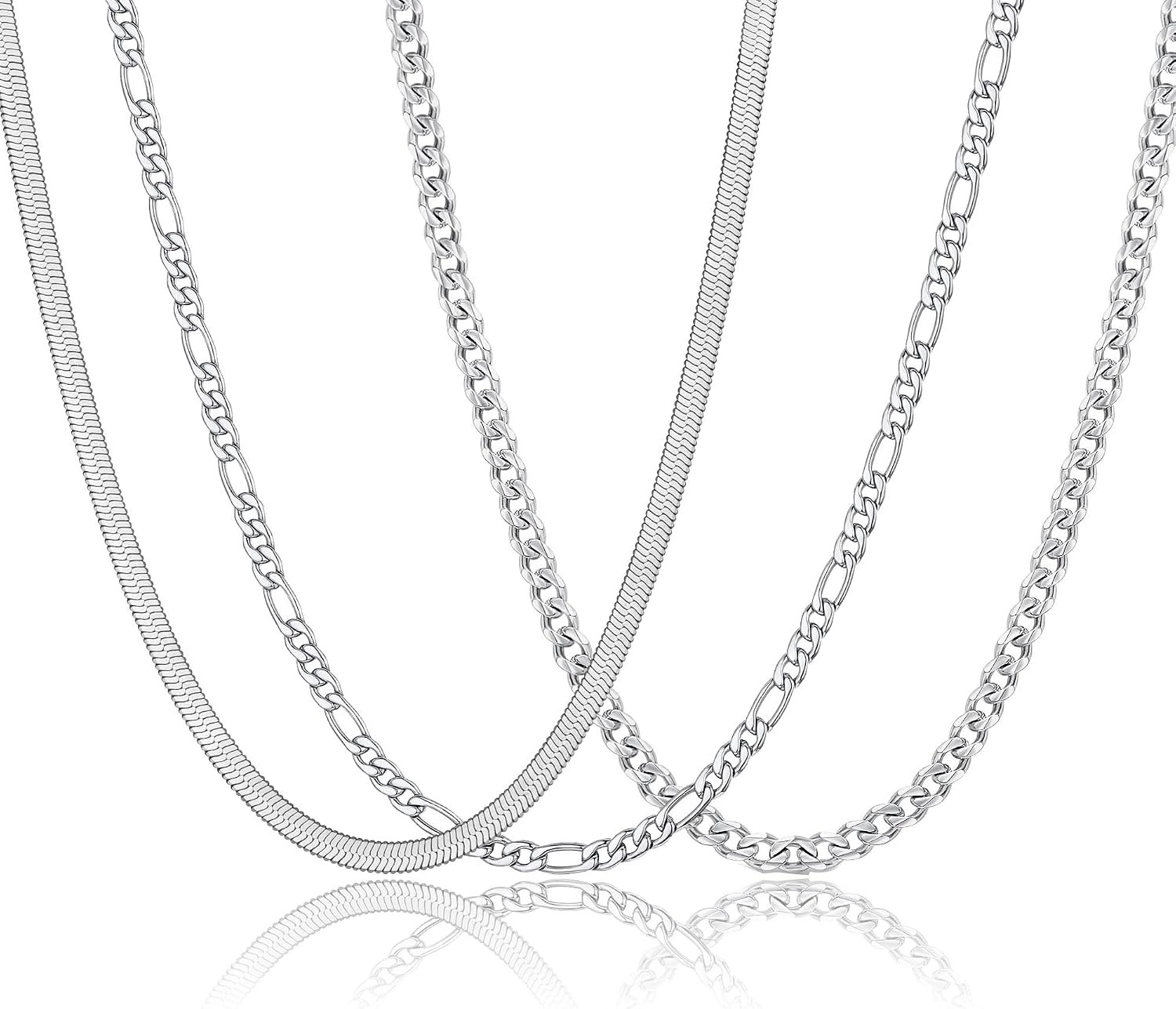 3 Pcs 316L Stainless Steel Chains for Dad Men Boys, 16/18/20/22/24 Inch Cuban Li