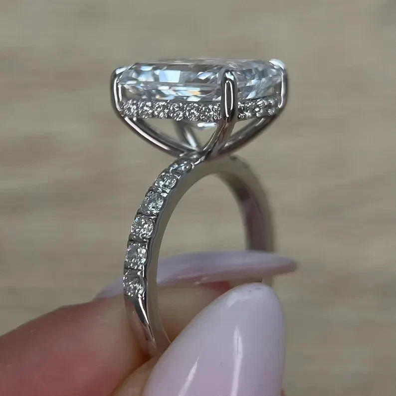 Diamond Ring Radiant Cut Lab Grown 4.4 Ct IGI Certified 14k White Gold VVS EF
